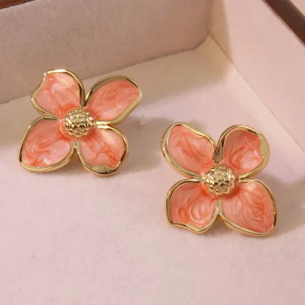 304 Stainless Steel Plastic Flower Electroplating Imitation Gold Fairy Style Cute Sweet Ear Studs