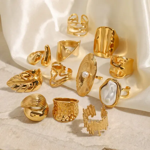 304 Stainless Steel Geometric PVD Coated Real Gold Plated Elegant Glam Waterproof Non Tarnish Rings