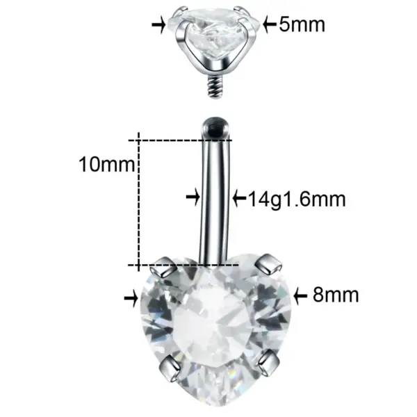 Wholesale Fashion Geometric Heart Shape Stainless Steel Inlaid Zircon Zircon Belly Ring 1 Piece