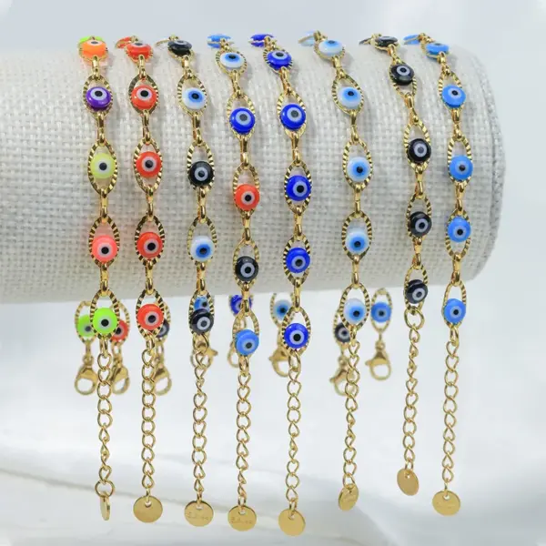 Wholesale PVD Coated Real Gold Plated 14K Gold Devil's Eye 304 Stainless Steel Vacation Waterproof Non Tarnish 304 Stainless Steel Bracelets