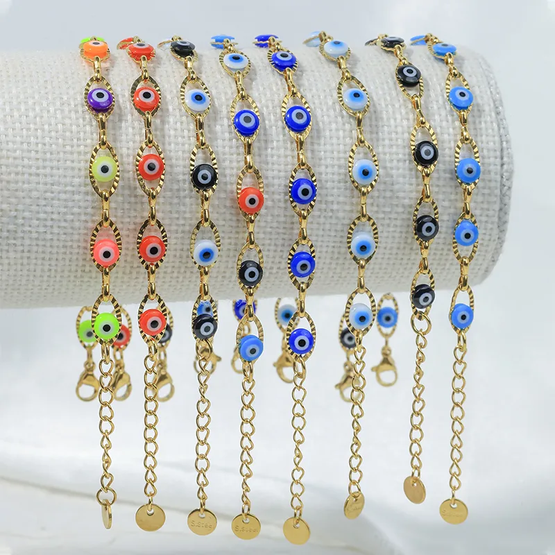 Wholesale PVD Coated Real Gold Plated 14K Gold Devil's Eye 304 Stainless Steel Vacation Waterproof Non Tarnish 304 Stainless Steel Bracelets