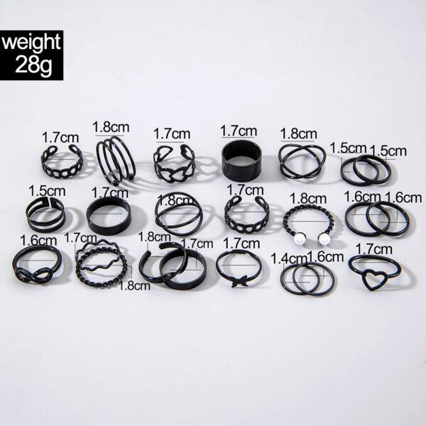 Wholesale European and American Cross-Border Fashion Versatile Leaf Love Ring Set Geometric Stacked Joint Pearl Ring Multi-Piece Set