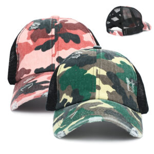 Wholesale Summer outdoor cap children's horsetail baseball net cap cotton camouflage sunscreen cap without CC label cap