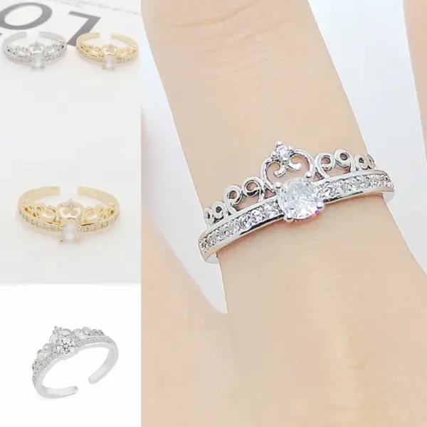 Wholesale 18K Gold Plated Copper Vacuum Plating Zircon Waves Crown Classic Style Open Ring For Women'S
