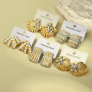 Wholesale PVD Coated Real Gold Plated 18K Gold Starfish Coral Shell 304 Stainless Steel Casual Elegant Vintage Style Waterproof Non Tarnish Earrings