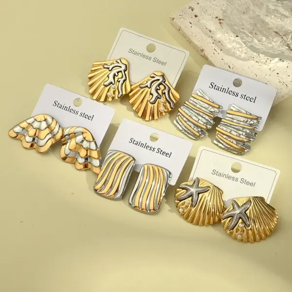 Wholesale PVD Coated Real Gold Plated 18K Gold Starfish Coral Shell 304 Stainless Steel Casual Elegant Vintage Style Waterproof Non Tarnish Earrings