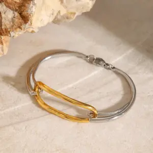 Wholesale PVD Coated Real Gold Plated Color Block 304 Stainless Steel Simple Style Classic Style Waterproof Non Tarnish 304 Stainless Steel Bracelets