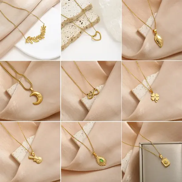 Wholesale Titanium Steel Necklace Non-Fading Women High-End Feelings 18K Gold Heart Four Leaf Clover Stainless Steel Pendant Clavicle Chain