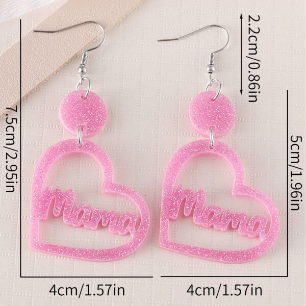 Wholesale Europe and the United States cross-border new mother's day pink MAMA hollow love disc pendant acrylic sequin double-sided earrings