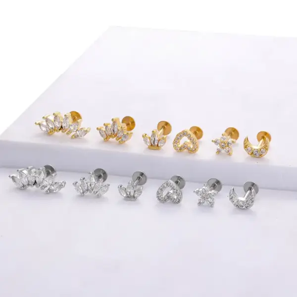 1 Piece Lip Rings Simple Style Classic Style Heart Shape Crown 316L Stainless Steel Waterproof Non Tarnish Surgical Steel Zircon Vacuum Plating K Gold Plated Lip Rings Ear Cartilage Rings & Studs