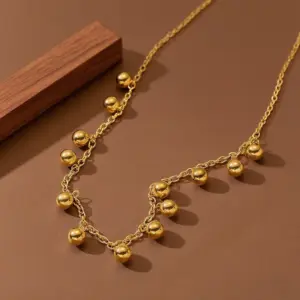 X01084-Thirteen Golden Beads-Necklace- Gold