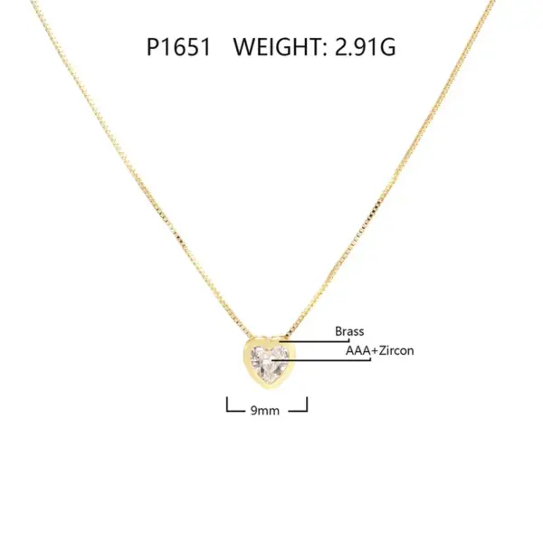 Wholesale Copper 18K Gold Plated Imitation Gold Gold Plated Inlay Heart Shape Zircon Copper Necklaces