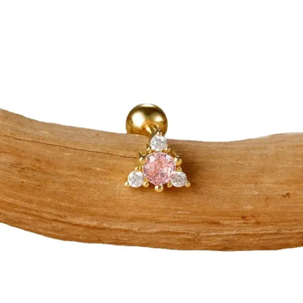 Trendy Stainless Steel Fine Rod Ear Studs Single Piece Pierced Earrings Floral Crown Design Diamond Embedded Drop Shape