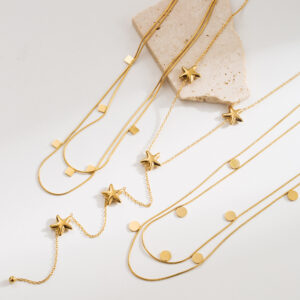 oly-bdbe5b862d2b32ecbe33ad72568e77f1 Wholesale Korean style geometric double-layer necklace for women, luxurious titanium steel, colorfast design, unique clavicle chain, elegant and versatile accessory.