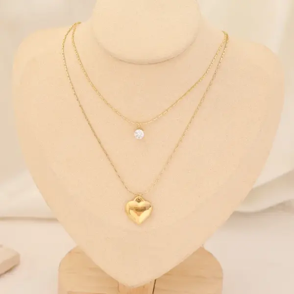 Wholesale Stainless Steel 18K Gold Plated Fashion Gold Plated Heart Shape Pearl Layered Necklaces