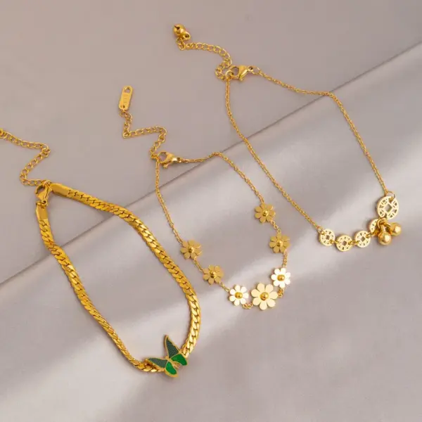Wholesale Simple Style Heart Shape Flower Butterfly Resin Titanium Steel Wholesale Anklet