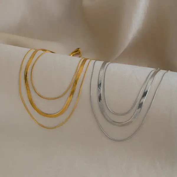 PVD Coated Real Gold Plated 18K Gold Solid Color 304 Stainless Steel Simple Style Waterproof Non Tarnish 304 Stainless Steel Three Layer Necklace