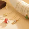 Titanium Steel Copper Cable Chain Enamel Inlay Christmas Hat Santa Claus Christmas Socks Pearl Zircon Pendant Necklace