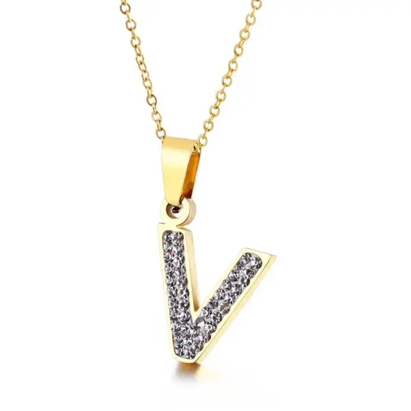 Wholesale PVD Coated 18K Gold Plated Letter Titanium Steel Fashion Waterproof Non Tarnish Titanium Steel Necklace