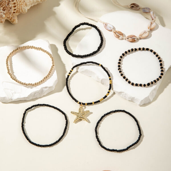 Wholesale Cross-Border Bohemian Resort Style Acrylic Shell Braided Anklets Seven Pieces of Beach Style Resin Starfish Anklets