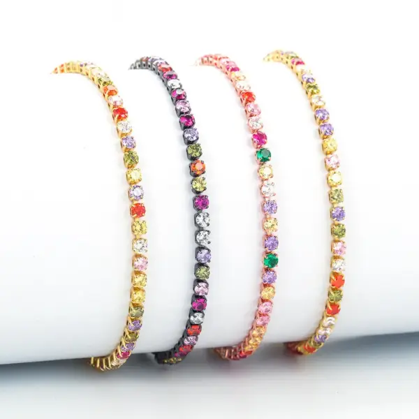 Wholesale Simple Single Row Multicolor Zircon Copper Bracelet