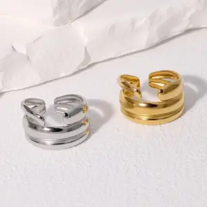Wholesale PVD Coated Real Gold Plated 18K Gold Lines 304 Stainless Steel Modern Style Simple Style IG Style Waterproof Non Tarnish Open Rings