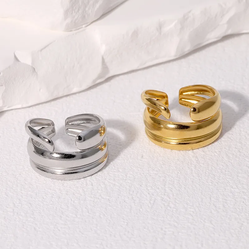 Wholesale PVD Coated Real Gold Plated 18K Gold Lines 304 Stainless Steel Modern Style Simple Style IG Style Waterproof Non Tarnish Open Rings