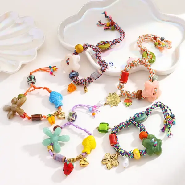 Wholesale PVD Coated 18K Gold Plated Heart Shape Flower Strawberry 304 Stainless Steel Bandana Casual Elegant Classical Polyester Handmade Buckle (Adjustable) Bracelets