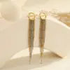 Wholesale Color Block Tassel Long Earrings 304 Stainless Steel Earrings Wind Ear Jewelry Plated 18K Real Gold Vacuum Electroplating