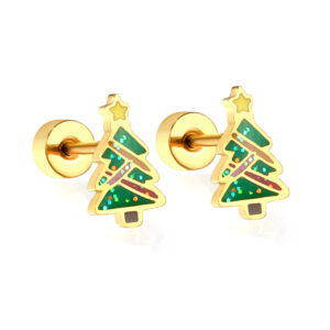 Christmas tree mixed color stud earrings gold EA63010MG