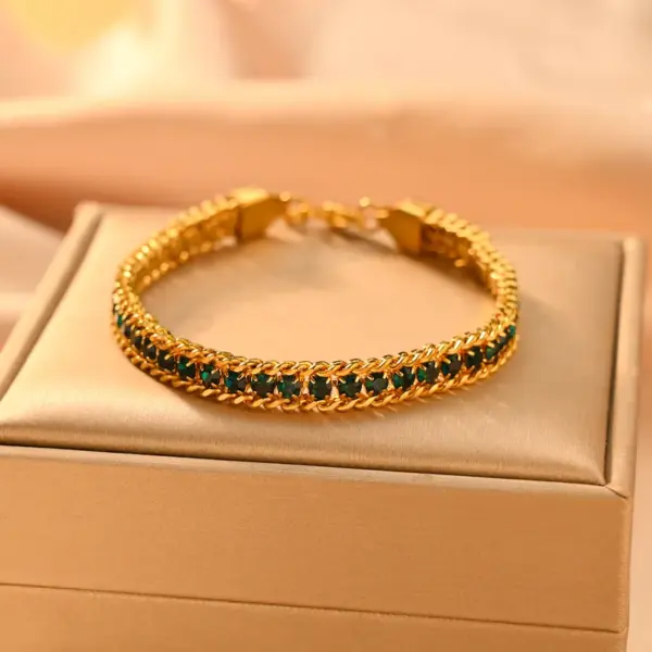 Wholesale Simple Style Classic Style Color Block 304 Stainless Steel 18K Gold Plated Zircon Bracelets In Bulk
