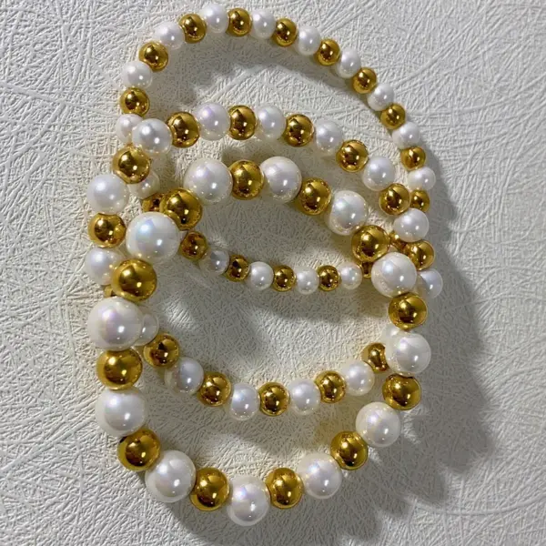 Wholesale PVD Coated 18K Gold Plated Geometric 304 Stainless Steel Imitation Pearl Basic Classic Style Waterproof Non Tarnish 304 Stainless Steel Bracelets