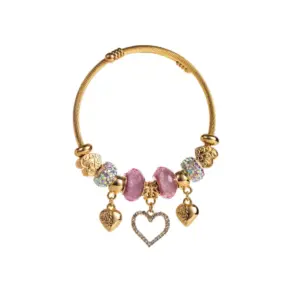 Wholesale Artistic Shiny Heart Shape 304 Stainless Steel Alloy Gold Plated Rhinestones Bangle In Bulk