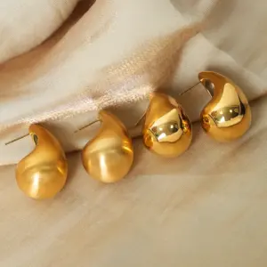 Wholesale 304 Stainless Steel Solid Color PVD Coated 18K Gold Plated Real Gold Plated 18K Gold Hip-Hop Punk Waterproof Non Tarnish Plating Gold Silver Ear Studs