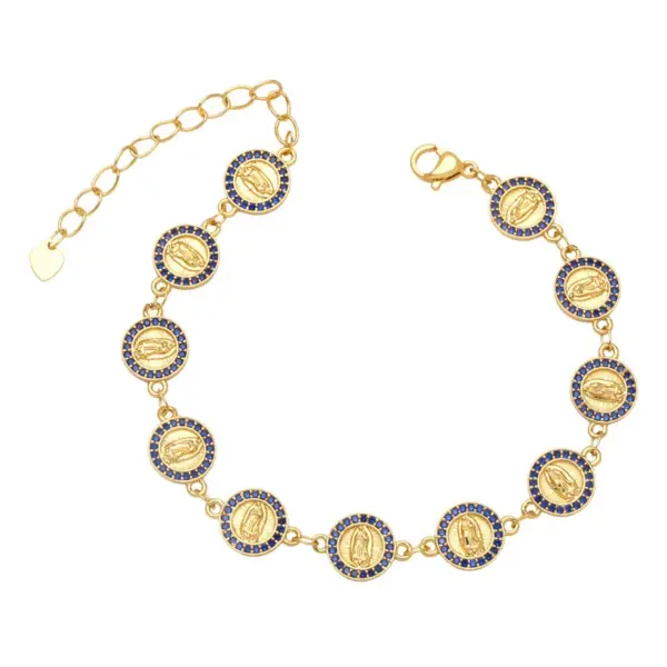 Wholesale Fashion Virgin Mary Copper Bracelets Splicing Gold Plated Zircon Copper Bracelets