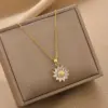 Wholesale Real Gold Plated Flower 304 Stainless Steel Fashion Waterproof Non Tarnish Pendant Necklace