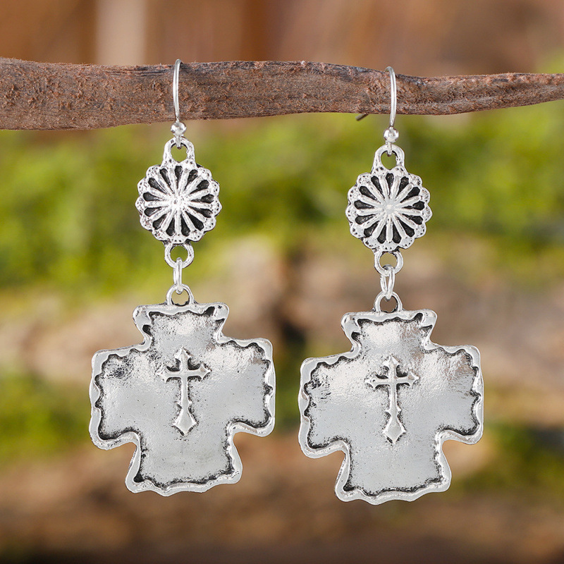Wholesale Western style flower double cross earrings