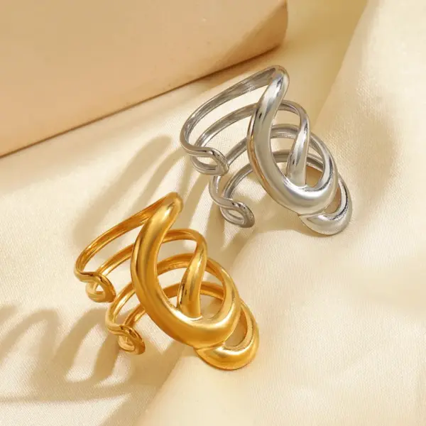 Wholesale Ion Plating (IP) 18K Gold Plated Geometric 304 Stainless Steel IG Style Simple Style Waterproof Non Tarnish Open Rings