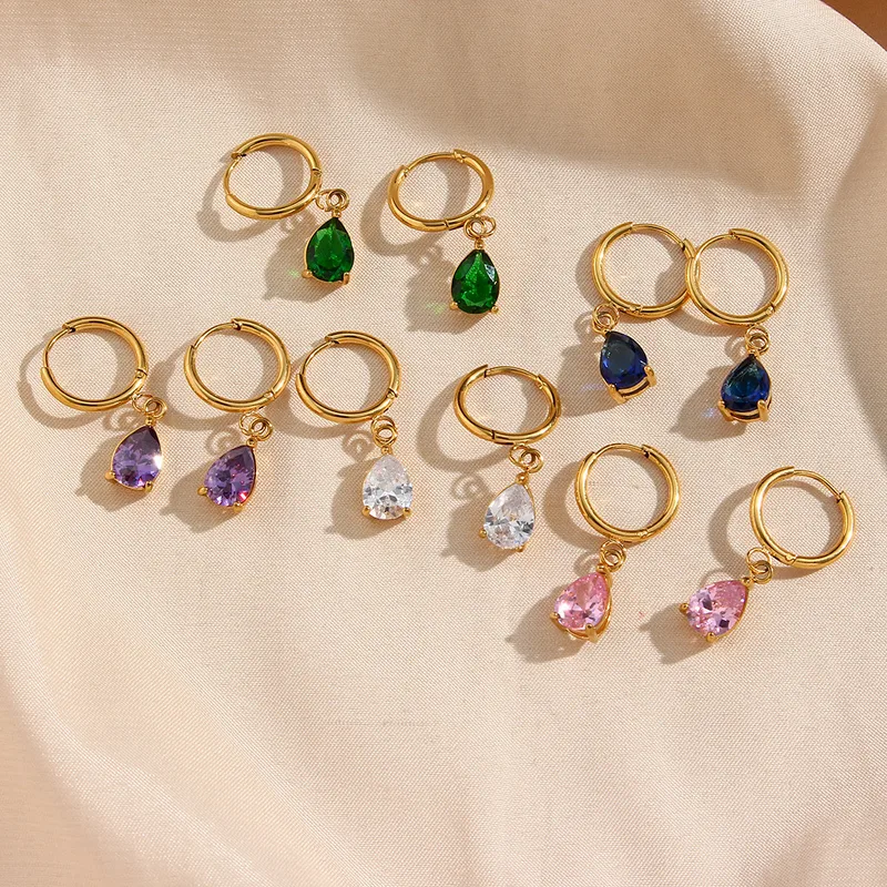 Wholesale PVD Coated Real Gold Plated 18K Gold Water Droplets 304 Stainless Steel Fashion Waterproof Non Tarnish Drop Earrings