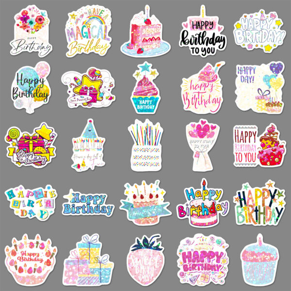 Wholesale 50 Glitter Laser Happy Birthday Stickers
