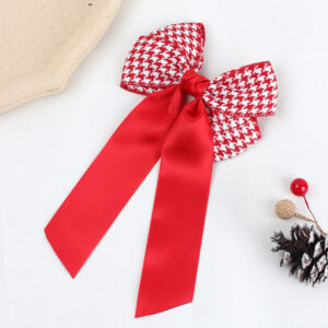 Red and white houndstooth + red ribbon