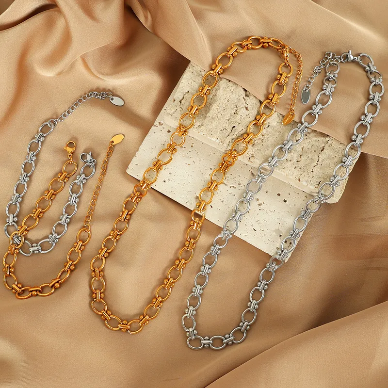 Wholesale 304 Stainless Steel Solid Color PVD Coated 18K Real Gold Plated Elegant Retro Waterproof Non Tarnish Plating Chain Gold Silver Bracelets Necklace