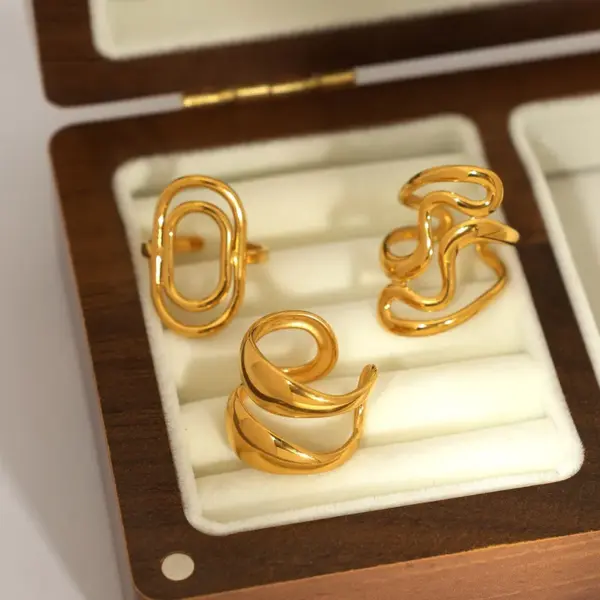 Ion Plating (IP) Real Gold Plated 18K Gold Geometric 304 Stainless Steel Casual Waterproof Non Tarnish Open Rings