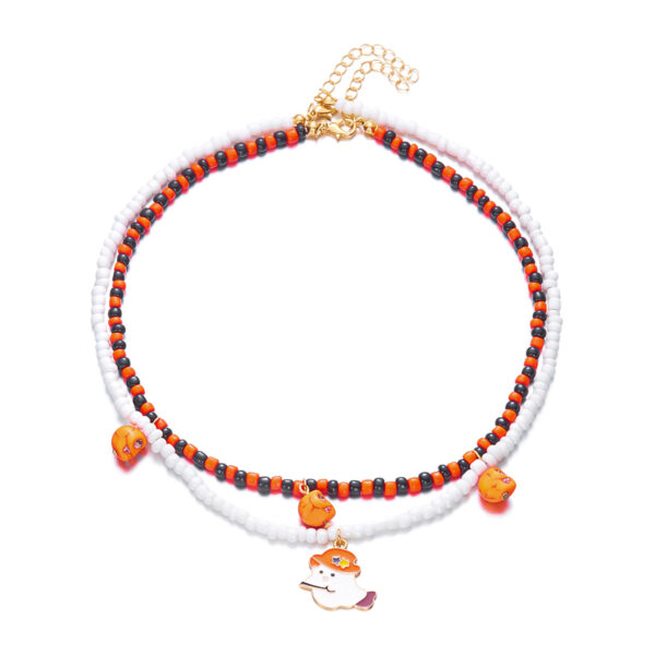 Wholesale Halloween Stacking Necklace European and American Cross-Border New Style Stacking Contrasting Color Evil Style Ghost Skull Pendant Necklace