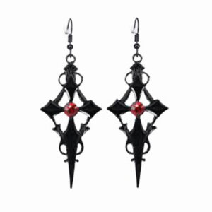 Wholesale Cross-border Foreign Trade Amazon Gothic Earrings Punk Style Cross Pattern Metal Red Rhinestone Ear Hanging