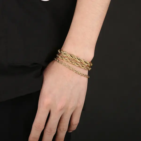 Wholesale PVD Coated 18K Gold Plated Twist Stainless Steel Simple Style Waterproof Non Tarnish 304 Stainless Steel Bracelets