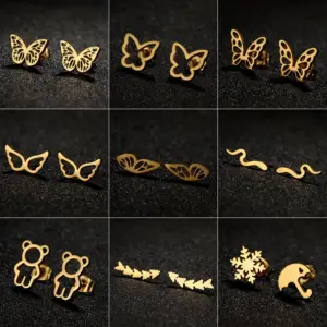 PVD Coated 18K Gold Real Gold Plated Butterfly Umbrella Snowflake 304 Stainless Steel Casual Simple Style Waterproof Non Tarnish Ear Studs