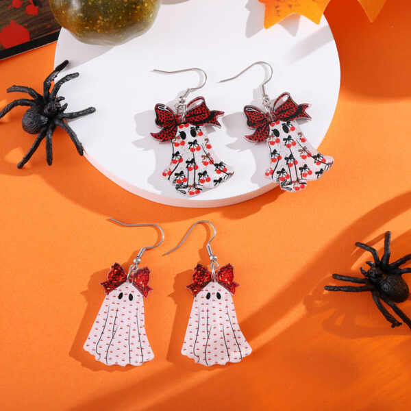 Wholesale Gothic Halloween Leopard Print Bow Cherry Blossom Acrylic Earrings