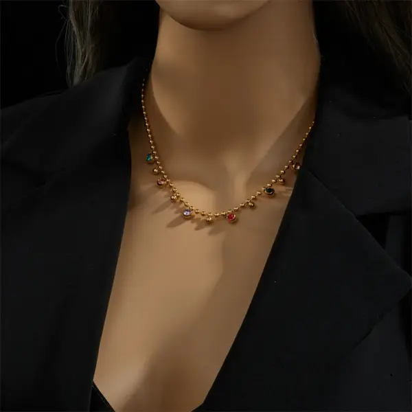 Wholesale PVD Coated Real Gold Plated 18K Gold Round 304 Stainless Steel Casual Simple Style Waterproof Non Tarnish 304 Stainless Steel Necklace