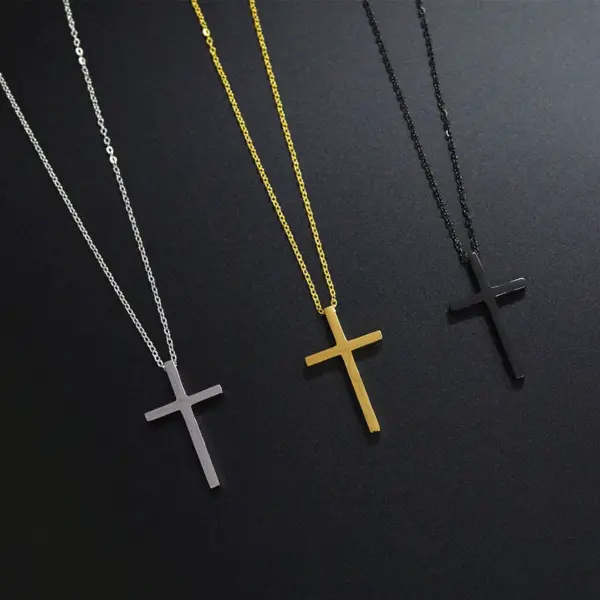 PVD Coated Real Gold Plated 18K Gold Cross 304 Stainless Steel Simple Style Waterproof Non Tarnish 304 Stainless Steel Pendant Necklace